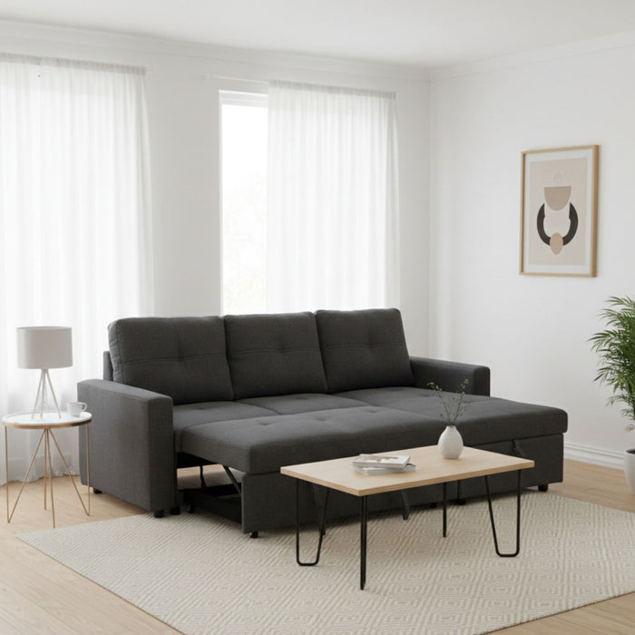 Sofá Seccional Cama 2 Plazas Moderno Lino Grueso Gris Reversible Wing