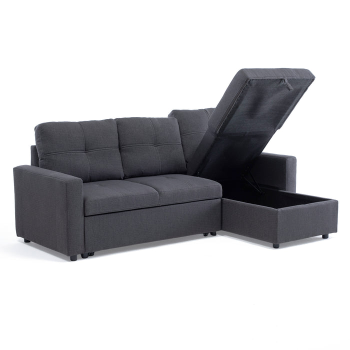 Sofá Seccional Cama 2 Plazas Moderno Lino Grueso Gris Reversible Wing