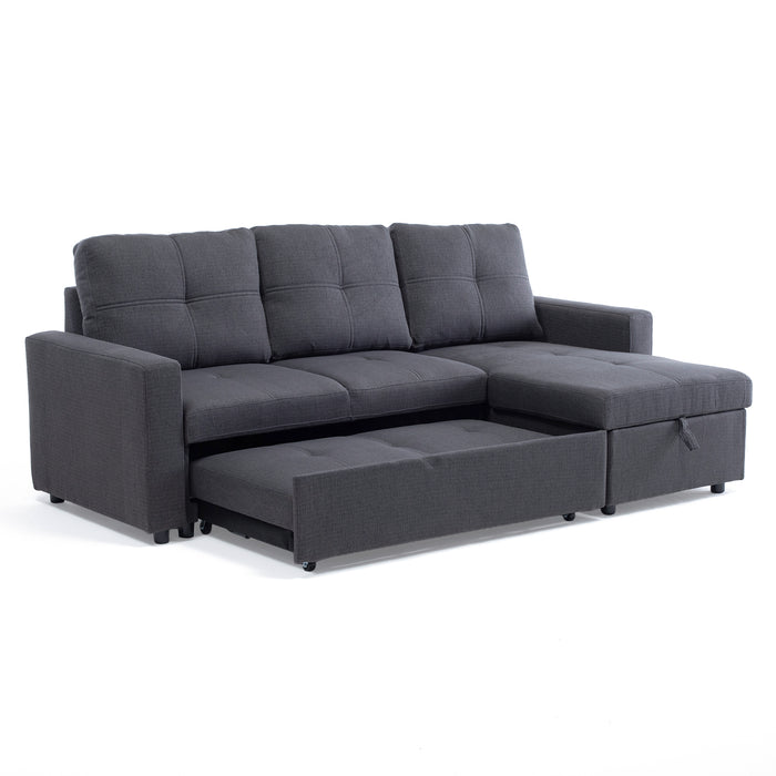 Sofá Seccional Cama 2 Plazas Moderno Lino Grueso Gris Reversible Wing