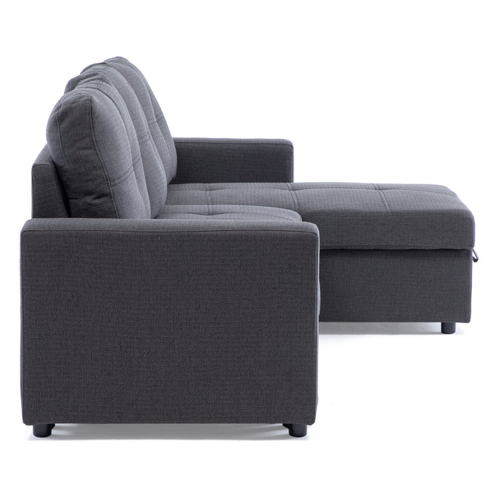 Sofá Seccional Cama 2 Plazas Moderno Lino Grueso Gris Reversible Wing