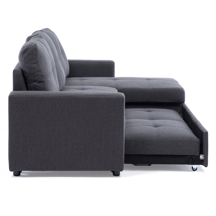 Sofá Seccional Cama 2 Plazas Moderno Lino Grueso Gris Reversible Wing