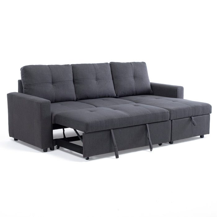 Sofá Seccional Cama 2 Plazas Moderno Lino Grueso Gris Reversible Wing