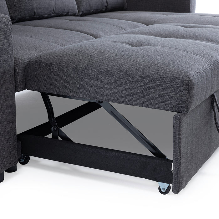 Sofá Seccional Cama 2 Plazas Moderno Lino Grueso Gris Reversible Wing