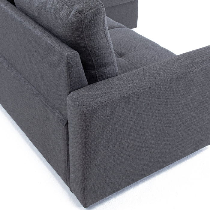 Sofá Seccional Cama 2 Plazas Moderno Lino Grueso Gris Reversible Wing