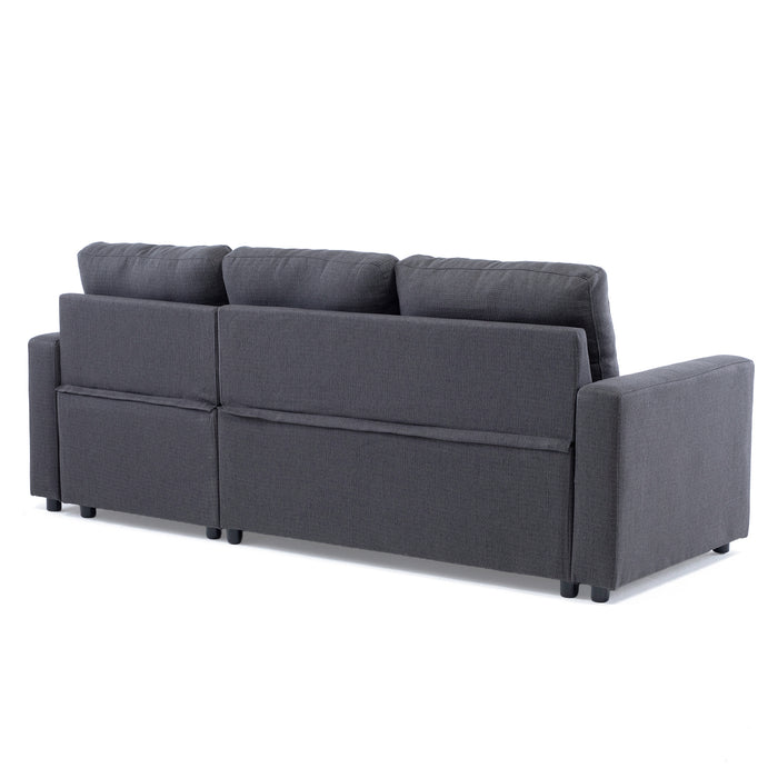 Sofá Seccional Cama 2 Plazas Moderno Lino Grueso Gris Reversible Wing