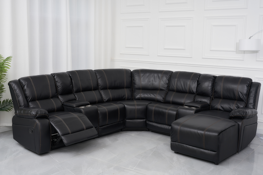 Sofá Seccional Moderno Chaise + 2 Consolas Royalty Negro