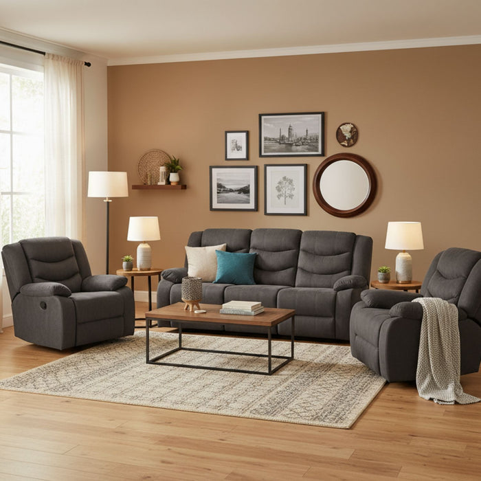 Living Reclinable Sofá 3 Cuerpos + 2 Bergers Reclinable Norman Gris