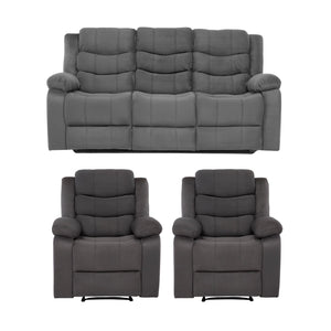 Living Reclinable Sofá 3 Cuerpos + 2 Bergers Reclinable Norman Gris