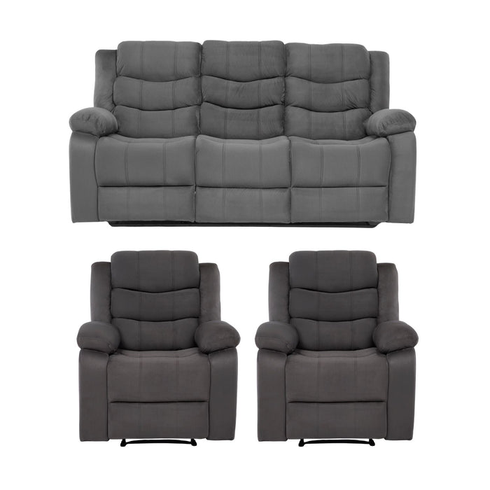 Living Reclinable Sofá 3 Cuerpos + 2 Bergers Reclinable Norman Gris