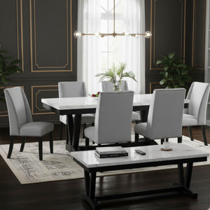 Set de Comedor 6 Sillas Rodeus + Mesa de Centro Mármol Blanco