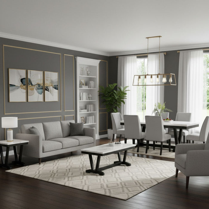 Set de Comedor 6 Sillas Rodeus + Mesa de Centro + Mesa Lateral Mármol Blanco