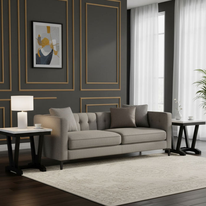 Set 2 Mesas Laterales Moderna Mármol Blanco