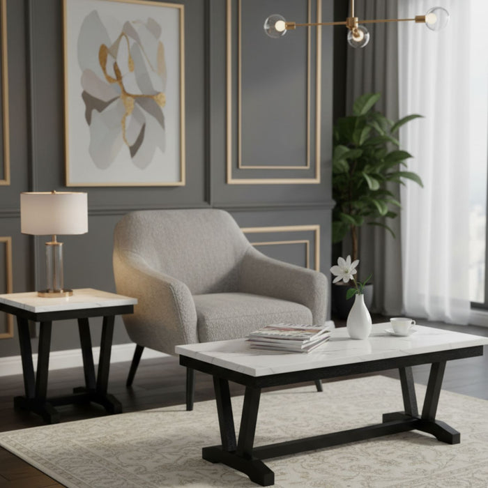 Set Mesa de Centro + Mesa Lateral Mármol Blanco