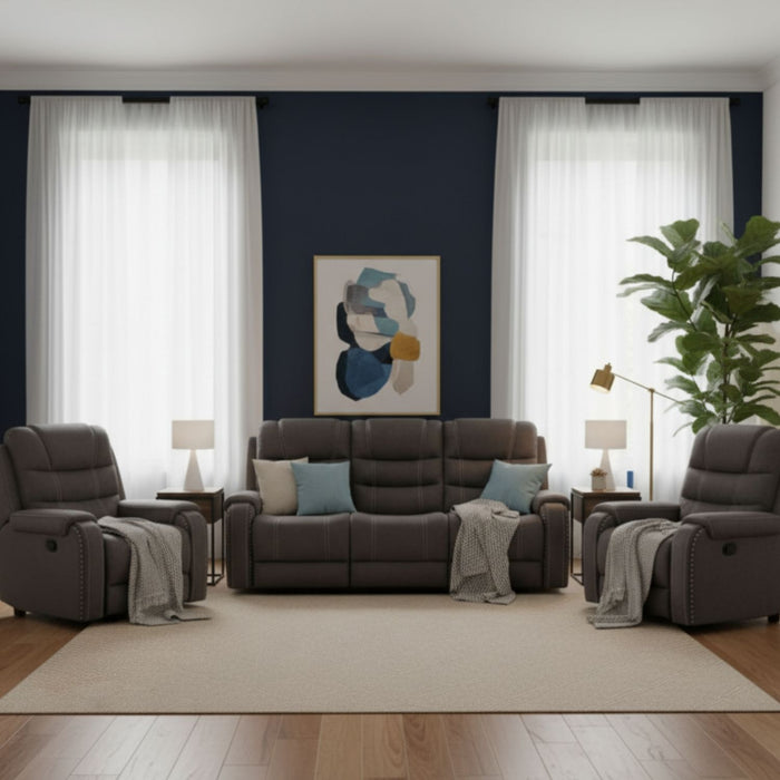 Living Reclinable Sofá 3 Cuerpos + 2 Bergers Reclinable Gris Verona