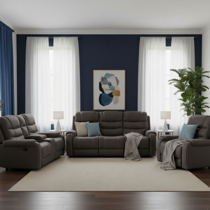 Living Reclinable Sofá 3 Cuerpos + Sofá 2 Cuerpos + 1 Berger Gris Verona