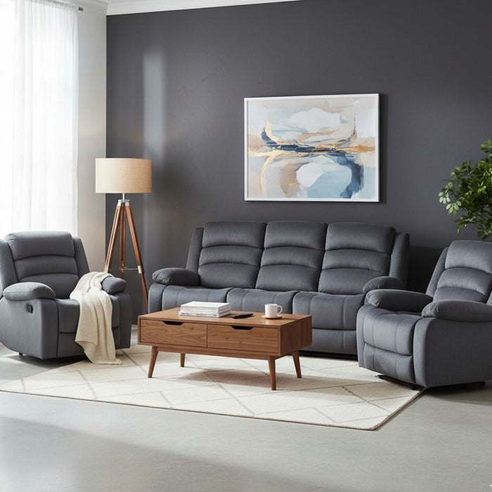 Living Reclinable 1 Sofá 3 Cuerpos + 2 Bergers Gris New Martell