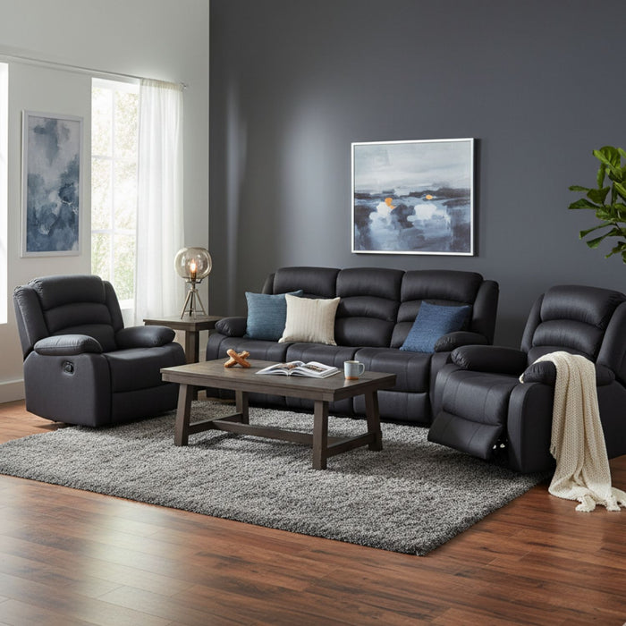 Living Reclinable 1 Sofá 3 Cuerpos + 2 Bergers Negro New Praga