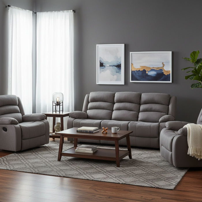 Living Reclinable 1 Sofá 3 Cuerpos + 2 Bergers Gris New Praga