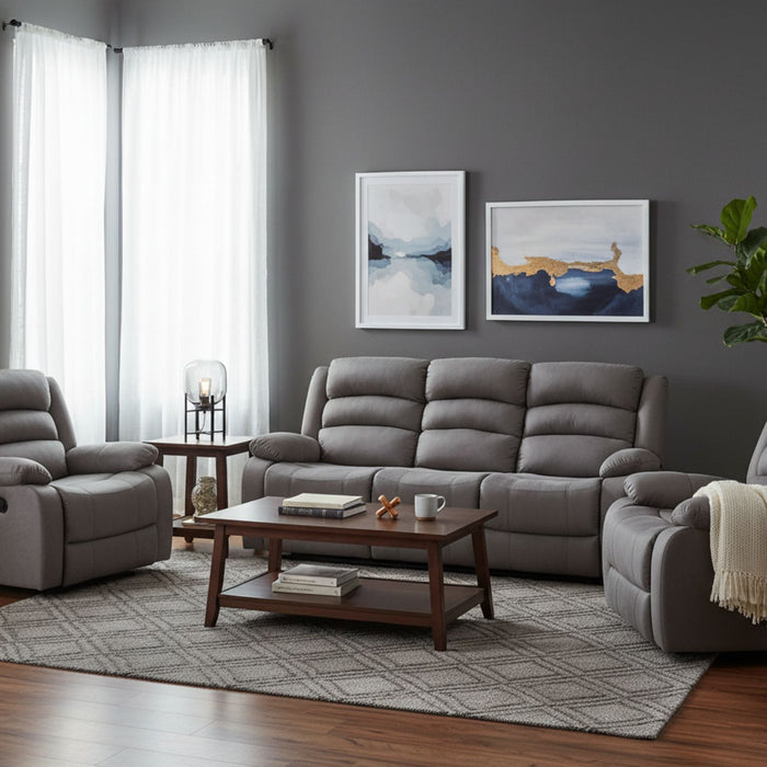 Living Reclinable Eléctrico 1 Sofá 3 Cuerpos + 2 Bergers Gris New Praga