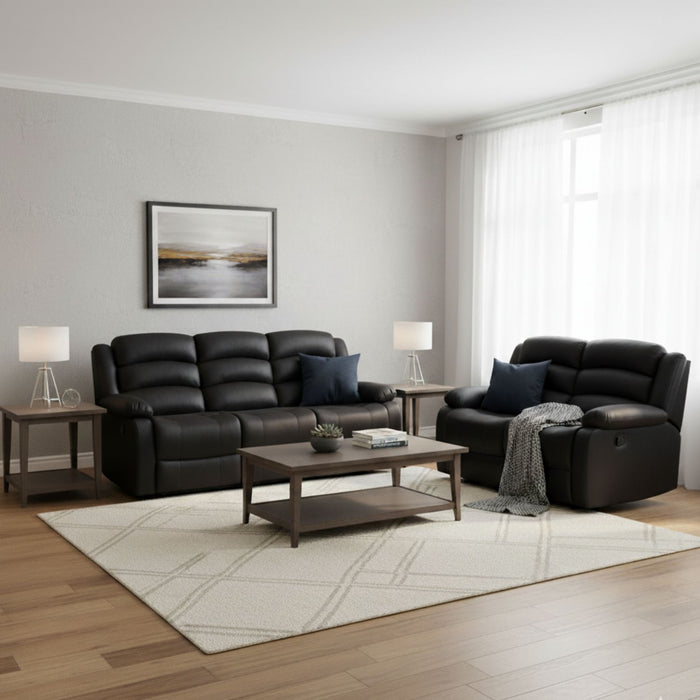Living Reclinable 1 Sofá 3 Cuerpos + 1 Sofá 2 Cuerpos New Praga Negro