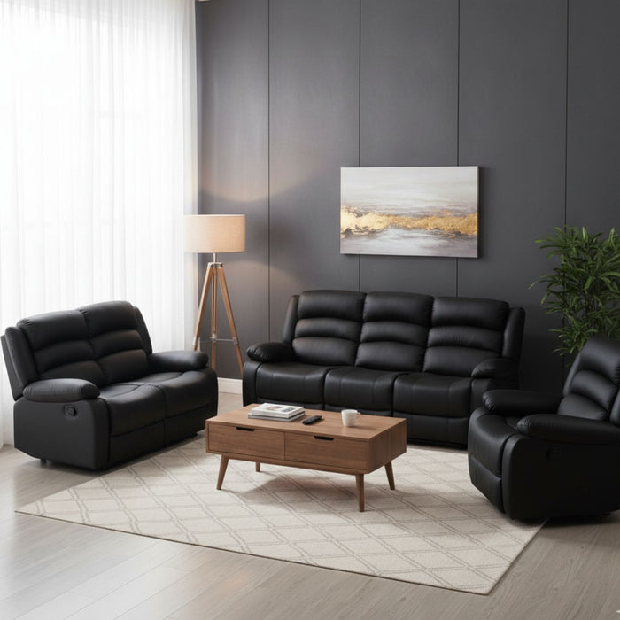 Living Reclinable 1 Sofá 3 Cuerpos + 1 Sofá 2 Cuerpos + 1 Berger Negro New Praga
