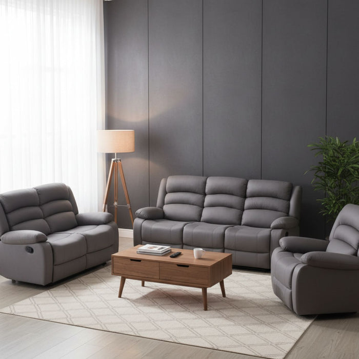 Living Reclinable 1 Sofá 3 Cuerpos + 1 Sofá 2 Cuerpos + 1 Berger Gris New Praga