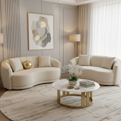 Living Elegante Sofá 3 Cuerpos Curvo + 2 Cuerpos Curvo Beige Isidora