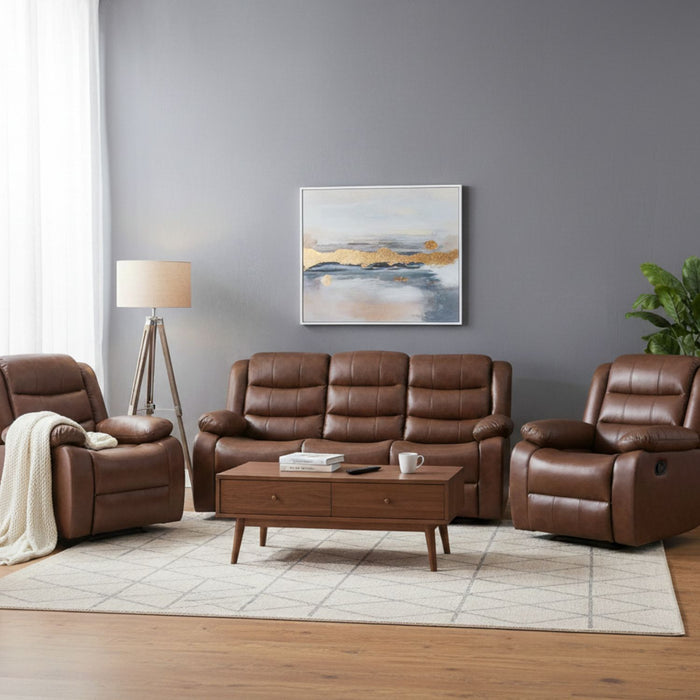 Living Reclinable 3 Cuerpos - Roma Café 1 Sofá 3 Cuerpos + 2 Bergers