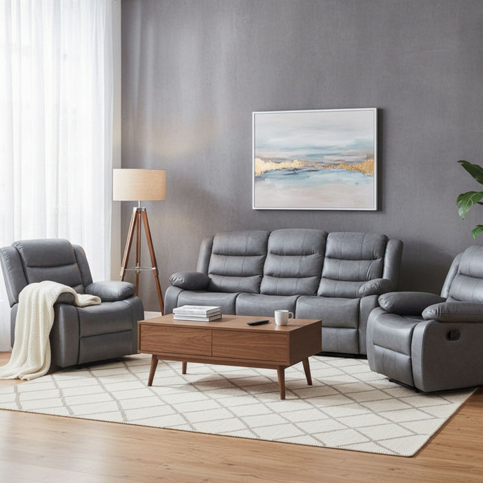 Living Reclinable 3 Cuerpos - Roma Gris 1 Sofá 3 Cuerpos + 2 Bergers