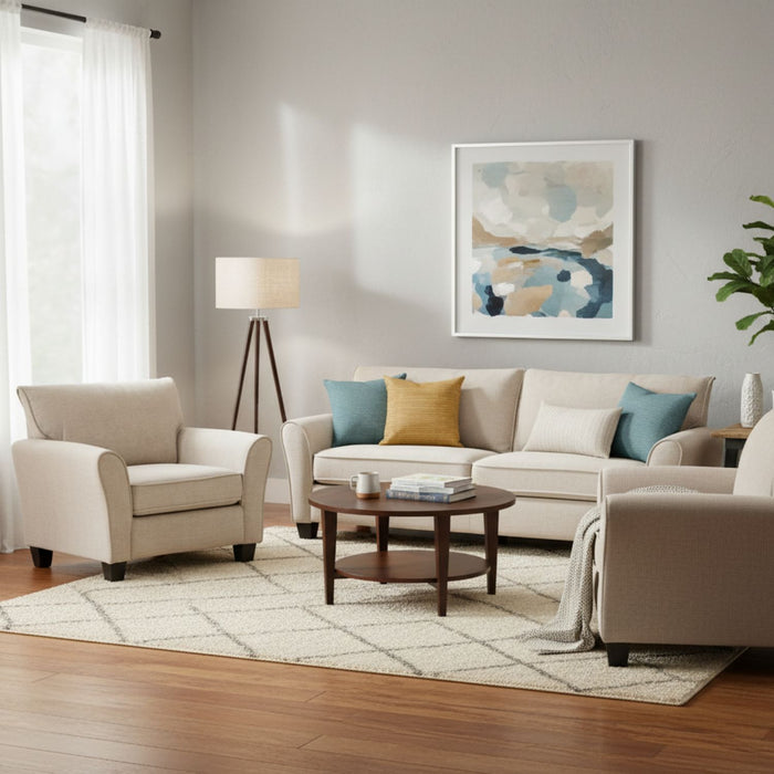 Living 3 Cuerpos - New Charlotte Beige 1 Sofá 3 Cuerpos + 2 Bergers