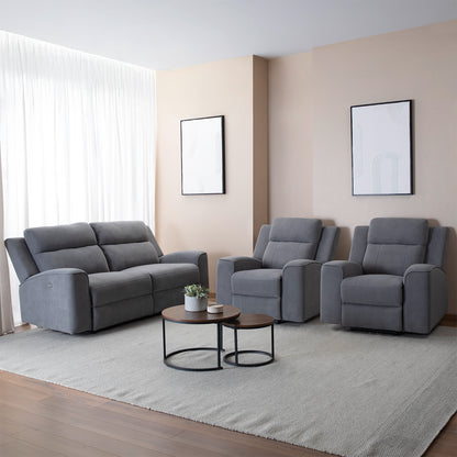 Living Reclinable Sofá 2 Cuerpos + 2 Bergers Eléctricos Montana Gris