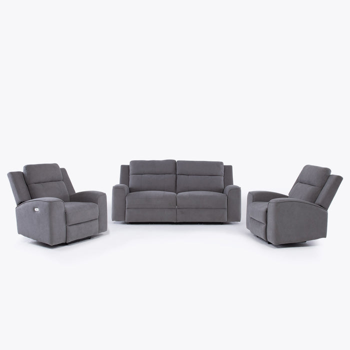 Living Reclinable Sofá 2 Cuerpos + 2 Bergers Eléctricos Montana Gris