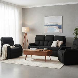 Living Reclinable 3 Cuerpos - Matheus Negro 1 Sofá 3 Cuerpos + 2 Bergers