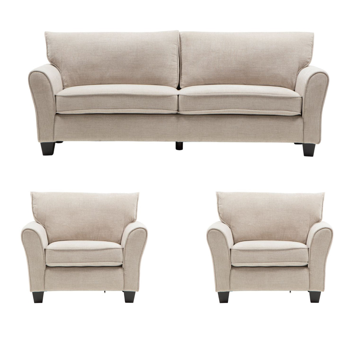 Living 3 Cuerpos - New Charlotte Beige 1 Sofá 3 Cuerpos + 2 Bergers