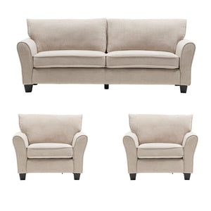 Living 3 Cuerpos - New Charlotte Beige 1 Sofá 3 Cuerpos + 2 Bergers