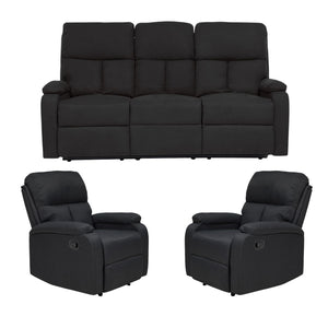 Living Reclinable 3 Cuerpos - Matheus Negro 1 Sofá 3 Cuerpos + 2 Bergers