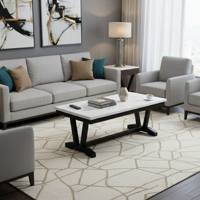 Set Mesa de Centro + Mesa Lateral Mármol Blanco