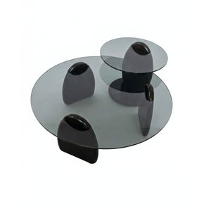 Mesa de Centro Moderna Redonda Vidrio Opaco-Madera Set 2 piezas Munich