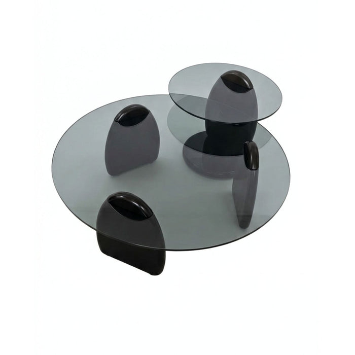 Mesa de Centro Moderna Redonda Vidrio Opaco-Madera Set 2 piezas Munich