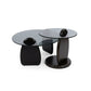Mesa de Centro Moderna Redonda Vidrio Opaco-Madera Set 2 piezas Munich