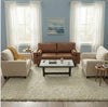 Sofá 3 Cuerpos Lousiana Vintage Cuero Viejo Café + 2 Sillones Beige Moderno y Elegante New Charlotte + Mesa De Centro Moderna Blanca