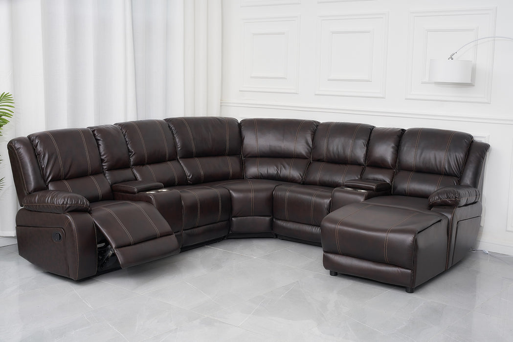 Sofá Seccional Café - Moderno Chaise + 2 Consolas Royalty